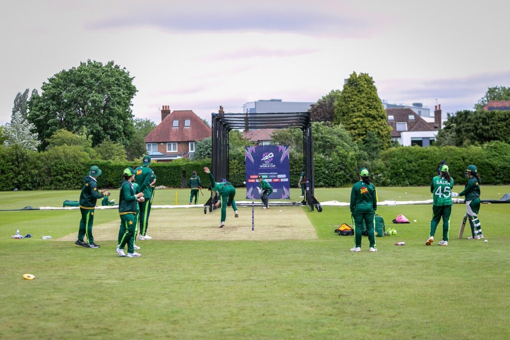 Pakistan players in a cricket net